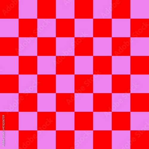 Checkerboard 8 by 8. Violet and Red colors of checkerboard. Chessboard, checkerboard texture. Squares pattern. Background.