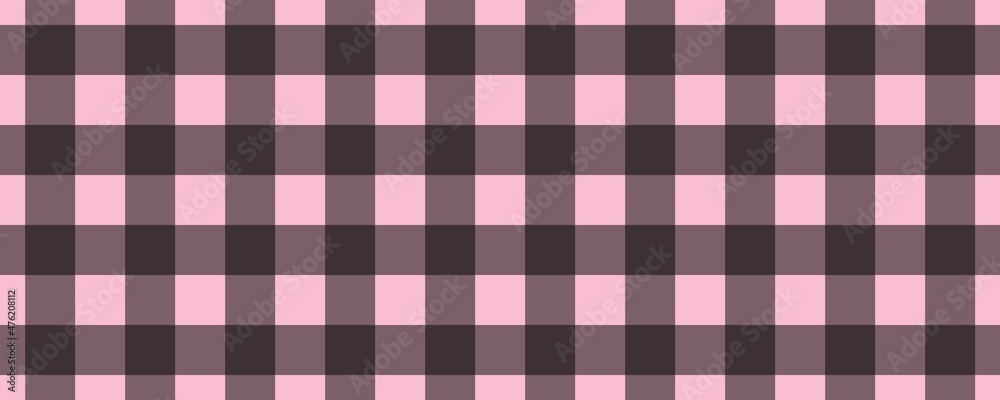 Banner, plaid pattern. Pink on Black color. Tablecloth pattern. Texture. Seamless classic pattern background.