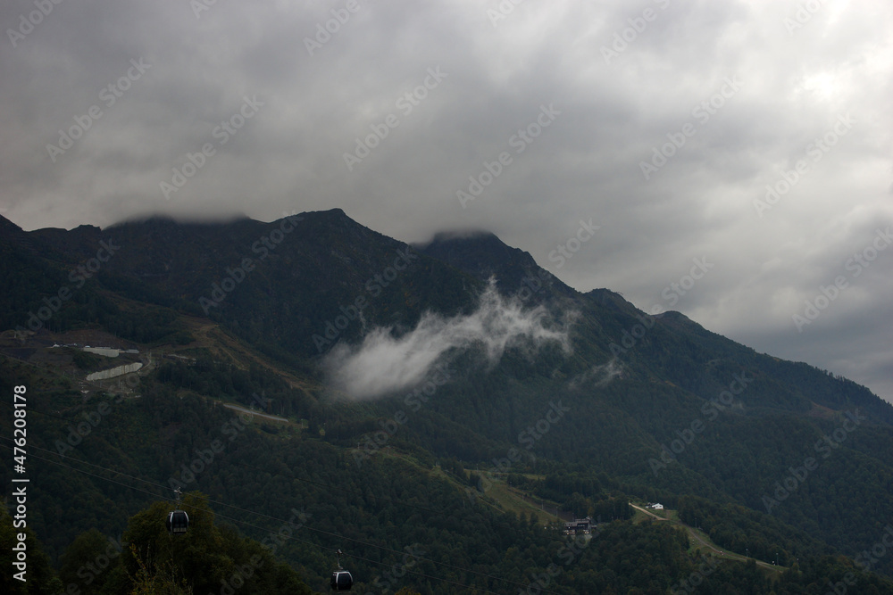 Mountain landscape. Rosa Khutor. Krasnaya Polyana. Russia. Sochi. Autumn 2021.