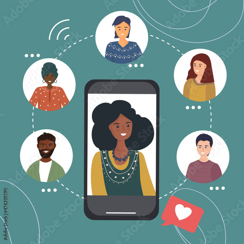 Social media design. Chat and video call communication in messengers. Mobile applications and internet technology. flat vector