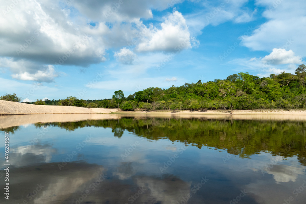 Reflections in water. Landscape in the Tapajos River, Brazilian Amazon.