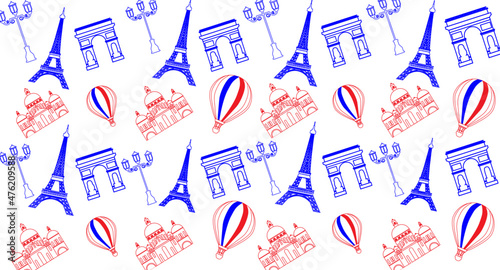 Seamless pattern with french landmark, Paris, vector illustration