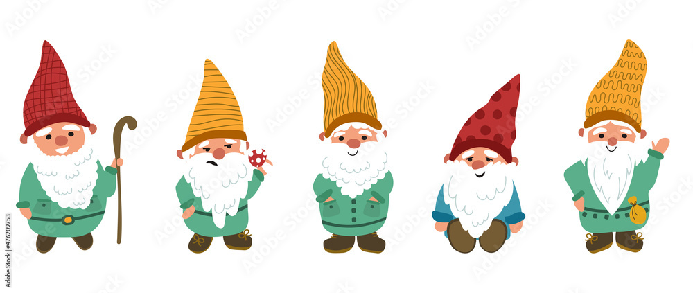 Funny gnomes. Vector element isolated on white background.