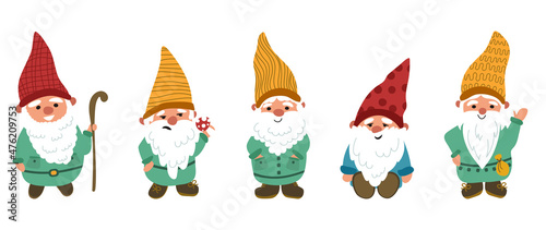Funny gnomes. Vector element isolated on white background.