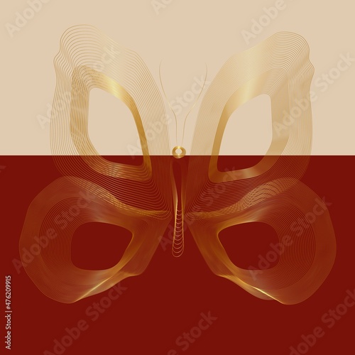 gold butterfly art line logo red