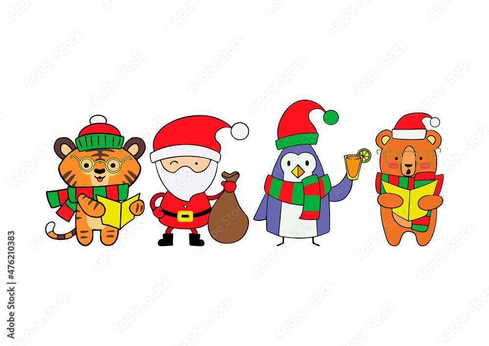 Collection of Christmas stickers isolated on white background. Vector illustration of a cartoon character. Collection of Christmas stickers isolated on white background. Vector illustration of a cartoon character.