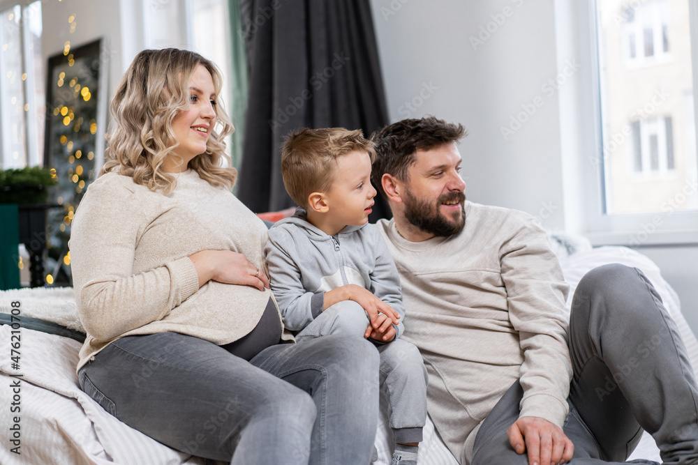 Happy family concept Mother father and son have fun at home Happy family concept Mother father and son have fun at home