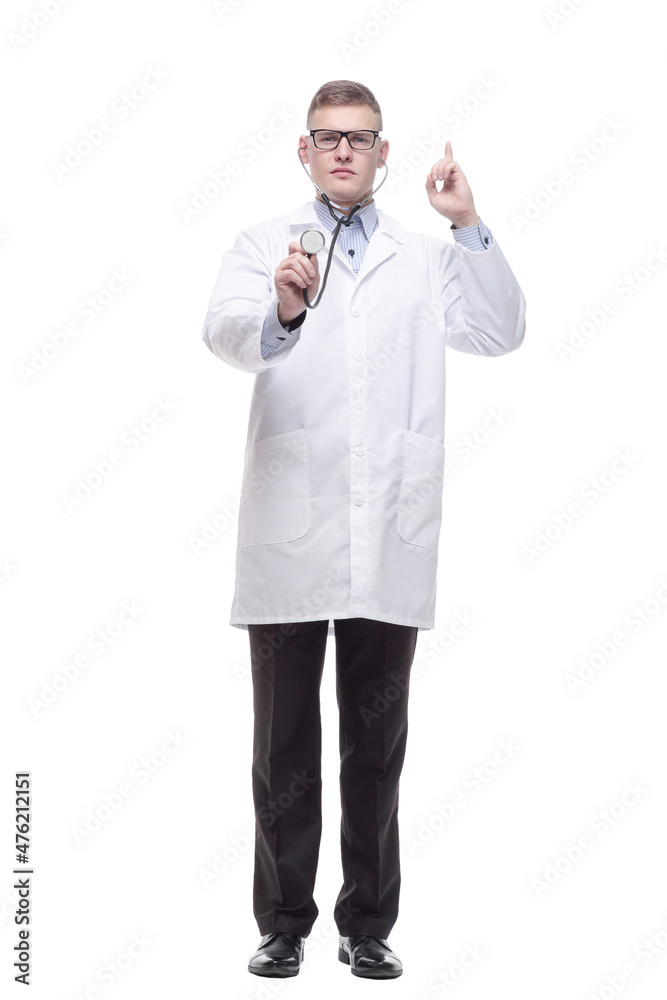 stethoscope in the hands of a young doctor.