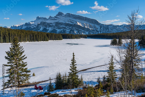 Two Jack Lake on winter day Banff, Canada