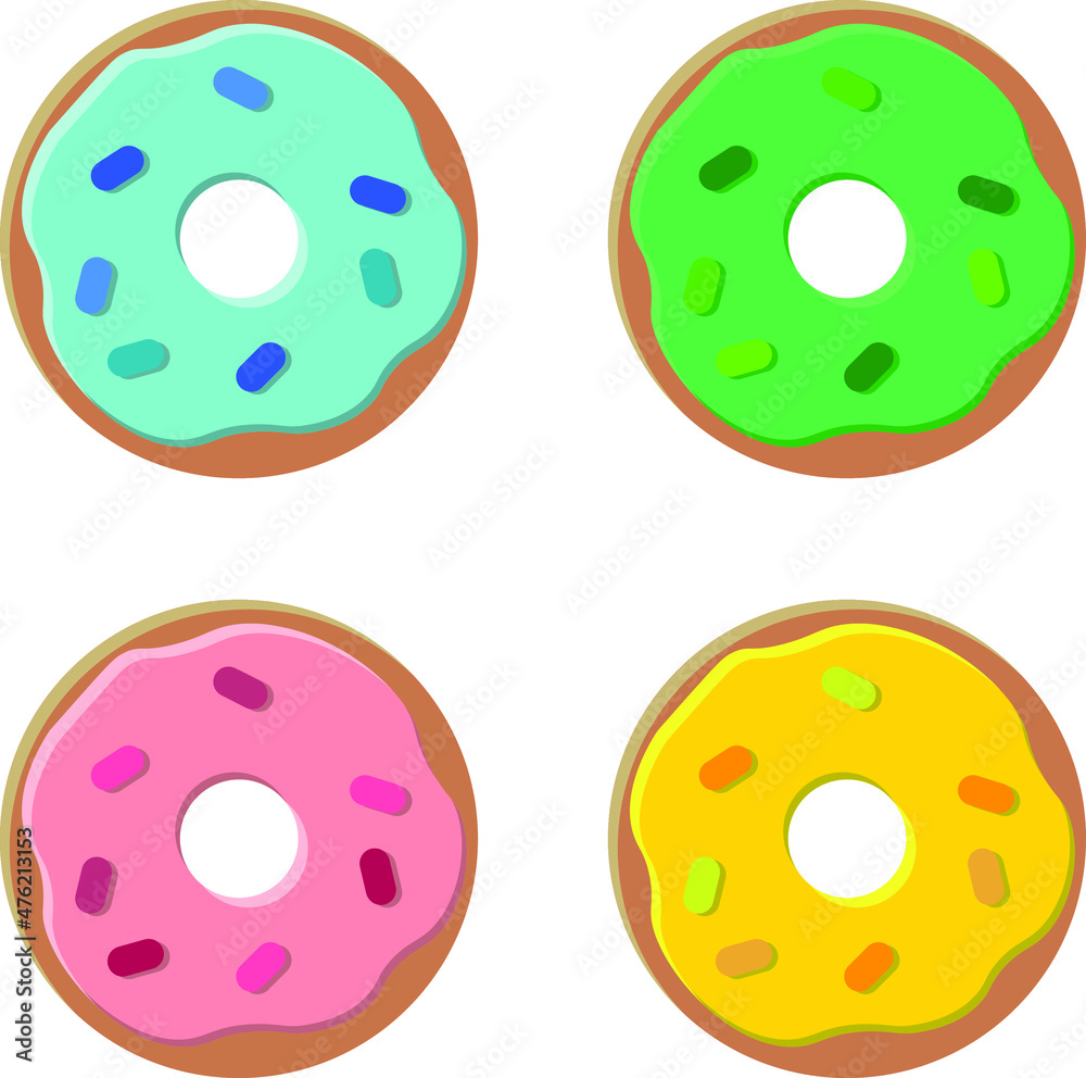 Set of isolated donuts covered with glaze and topping Set of isolated donuts covered with glaze and topping