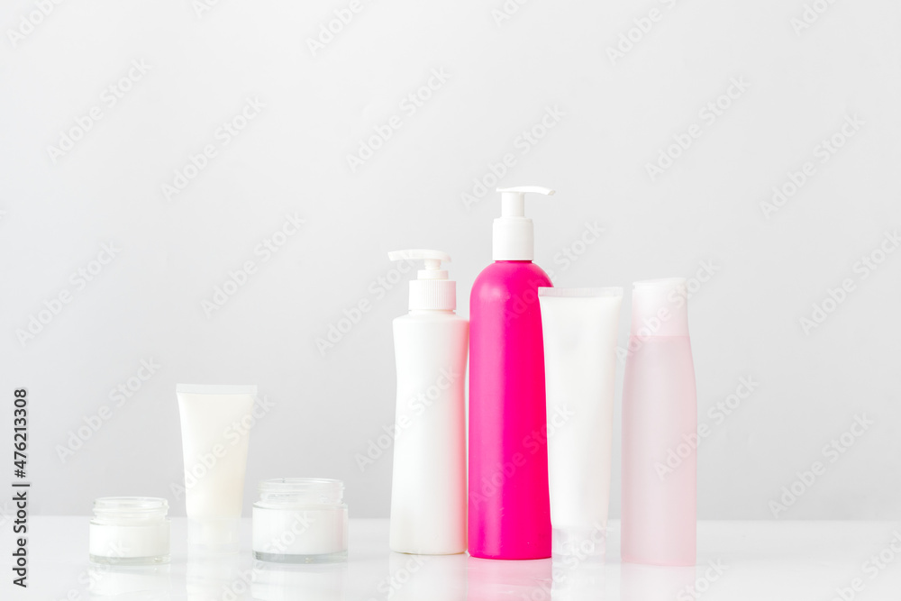 Hair care set of cosmetic products with shampoo and comb. Hair care set of cosmetic products with shampoo and comb.