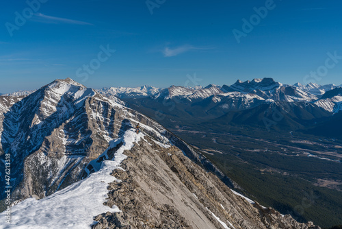  View of Canadian Rocky mountais  Canmore from Lady MacDonald Peak
