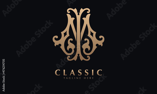 Alphabet IM or MI illustration monogram vector logo template in classic luxury style and black background