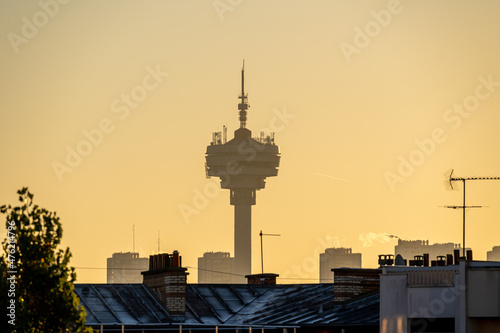 Fotografi Les Lilas, France - 10 24 2021: View of TDF microwave tower Romainville site at