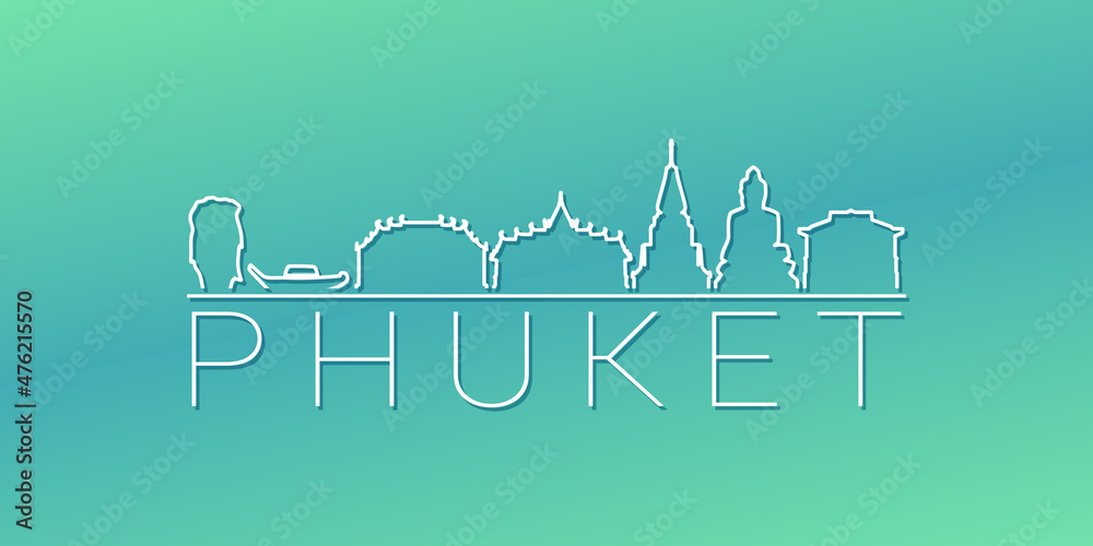 Phuket, Mueang Phuket District, Thailand Skyline Linear Design. Flat City Illustration Minimal Clip Art. Background Gradient Travel Vector Icon.