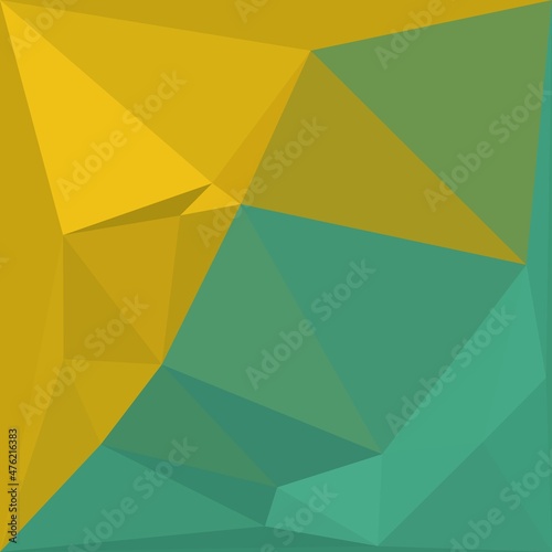 textured yellow and dull green background with vertical steel ladder with strong shadows cubist triangular mosaic