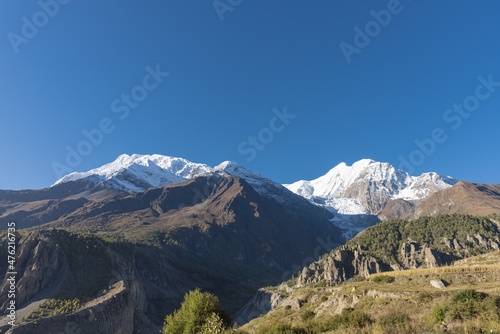 Aerial shot of Annapurna Conservation Area in Chhusang, Nepal photo