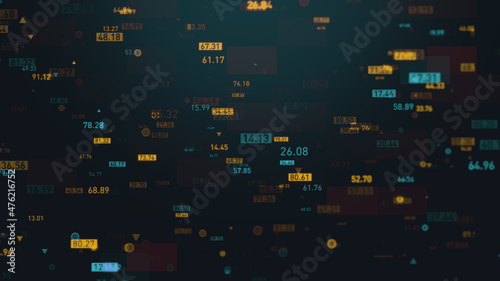 3d render abstract background with graph made of particles. Finance graph with details and numbers. Complex repeatable graphs