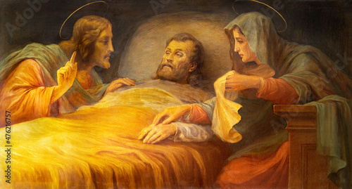 FORLÍ, ITALY - NOVEMBER 11, 2021: The painting Death of St. Joseph in the Cattedrala di Santa Croce by Mario Pesarini (1961).