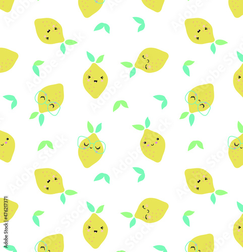 Cute lemon seamless pattern vector illustration for kids. Lemon print pattern design. Lemon background, wallpaper. Can be used for fashion print design, kids wear, decoration, wallpaper.