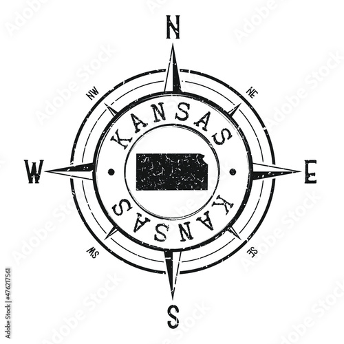Kansas  USA Stamp Map Compass Adventure. Illustration Travel Country Symbol. Seal Expedition Wind Rose Icon.