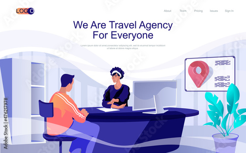 Travel agency concept isometric landing page. People looking for tourist destination, booking tickets, preparing vacation trip, 3d web banner. Vector illustration in flat design for website template