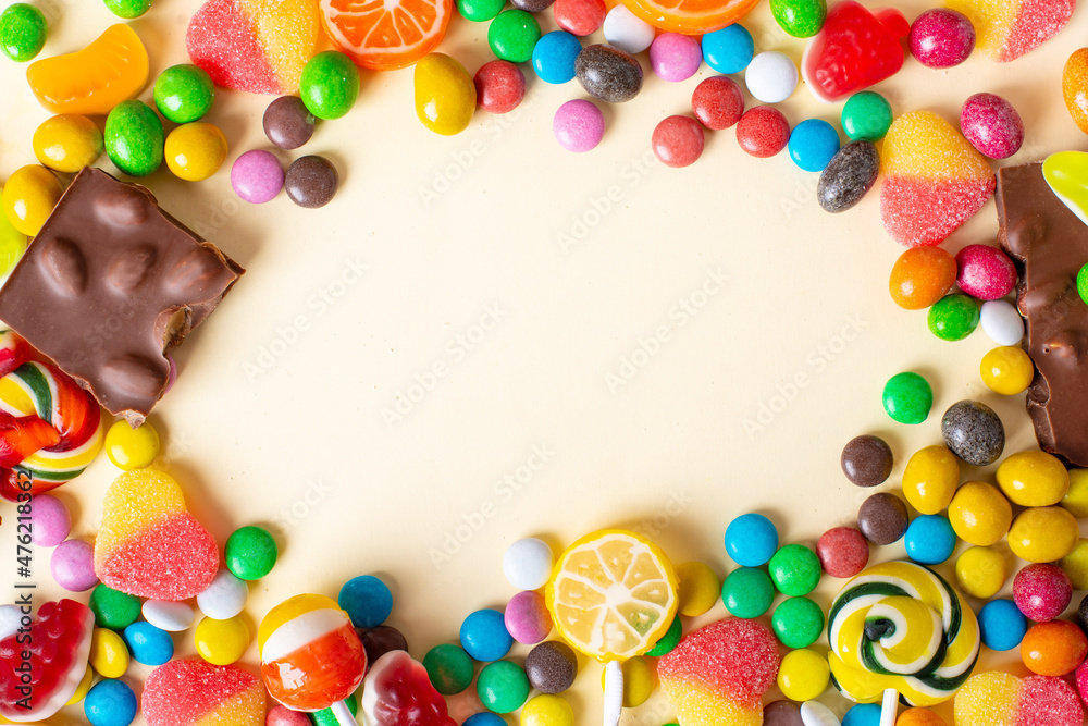 Mixed collection of colorful candy, on pink background. Mixed collection of colorful candy, on pink background.