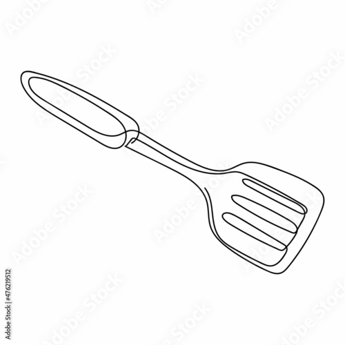 Continuous one simple single line drawing of kitchen spatula icon in silhouette on a white background. Linear stylized.