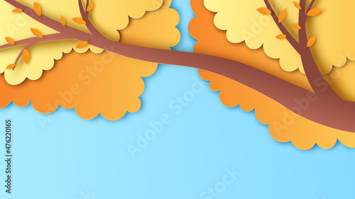 Branch of tree in Autumn. Autumn background. Autumn tree. paper cut and craft style. vector, illustration.