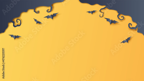 Halloween Background, Scary background with flying bat. paper cut and craft style. vector, illustration.