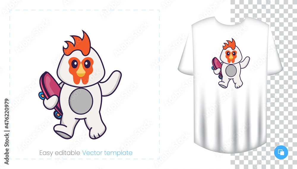 Cute chicken character. Prints on T-shirts, sweatshirts, cases for mobile phones, souvenirs. Isolated vector illustration on white background. Cute chicken character. Prints on T-shirts, sweatshirts, cases for mobile phones, souvenirs. Isolated vector illustration on white background.