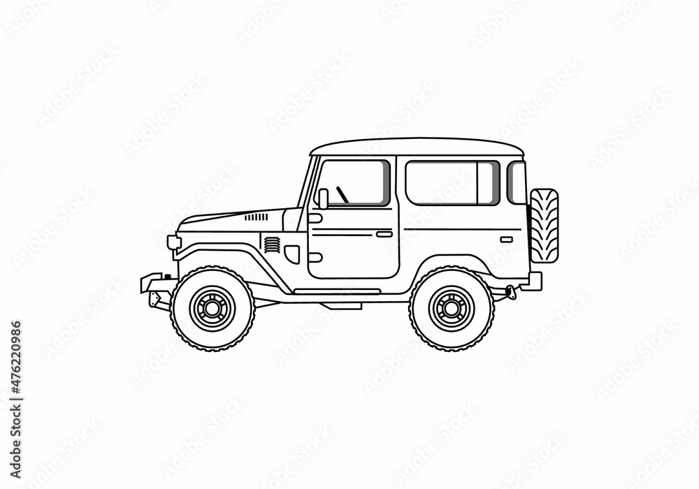 Black line art of offroad car