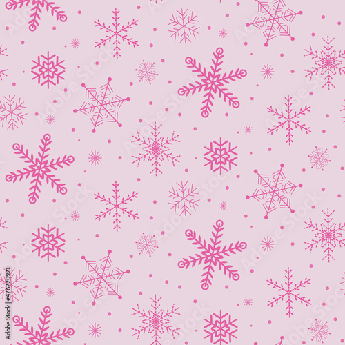 Plush pink snowflakes seamless pattern over light background . Great for Christmas greeting cards, Wallpaper , gift wrapping paper and Home décor 