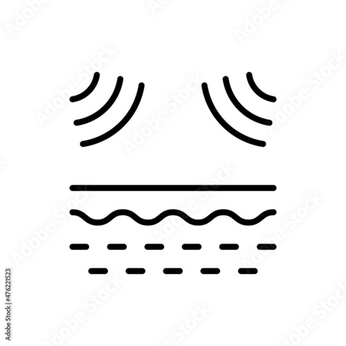 Ultrasonic Wave Influence on Skin Line Icon. Laser Removal of Skin Problem Linear Pictogram. Beauty Treatment Outline Icon. Skin Barrier of Bad Impact. Editable Stroke. Isolated Vector Illustration