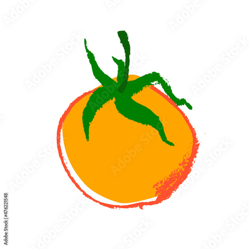 Hand-drawn yellow tomato drawing. Natural tomatoes vector Illustration. Pastel drawings of red ripe tomato for seed label, packaging design catchup, banner organic agriculture, vegetarian food symbol