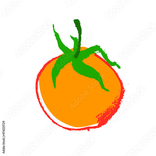 Hand-drawn yellow tomato drawing. Natural tomatoes vector Illustration. Pastel drawings of red ripe tomato for seed label, packaging design catchup, banner organic agriculture, vegetarian food symbol