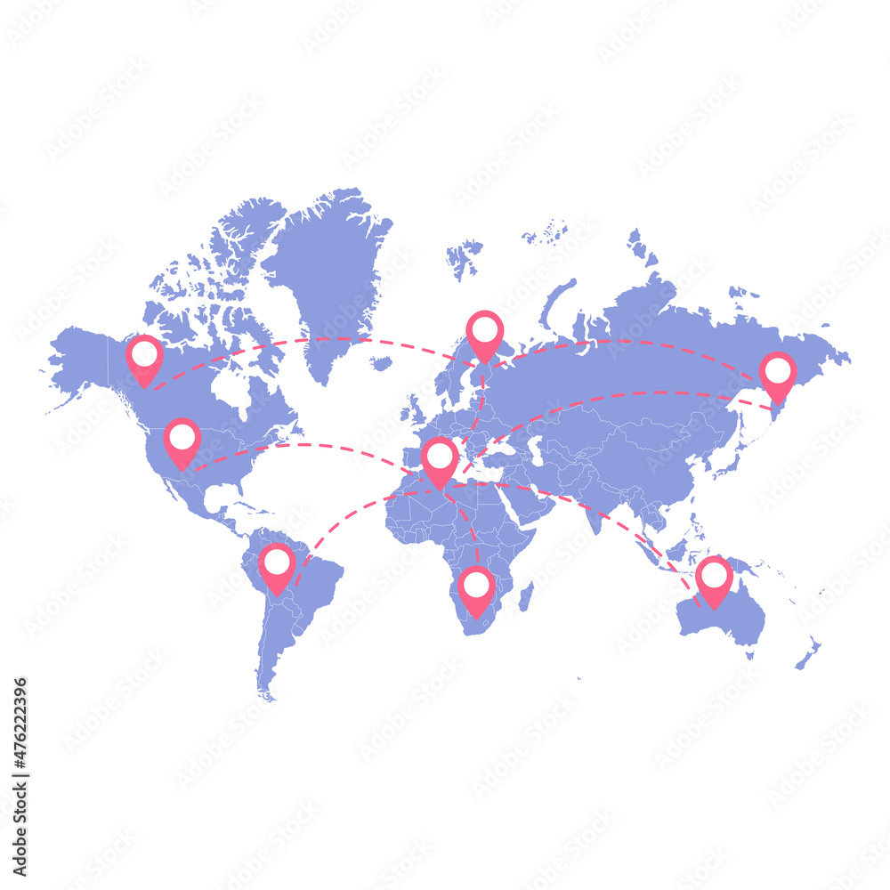 Fototapeta premium Travel world map with travel dotted lines. Vector.