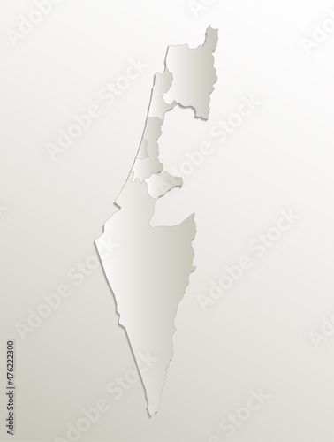 Israel map administrative division, separates regions, card paper 3D natural, blank