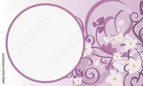 purple floral background with circles on the sides