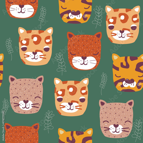 Canvas Print Seamless pattern with funny wild cats