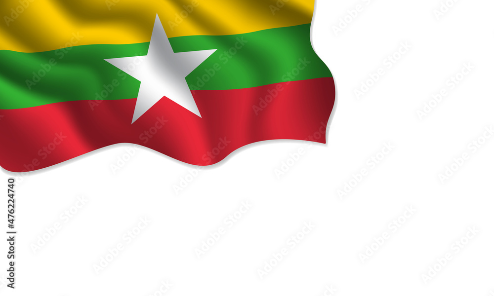 Myanmar flag waving illustration with copy space on isolated background Myanmar flag waving illustration with copy space on isolated background