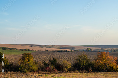 autumn landscape at the sunset with copy space