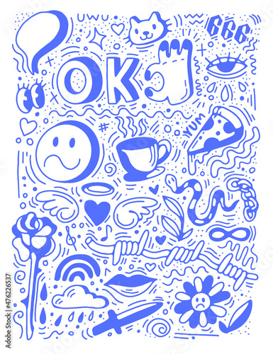 random doodle design pattern. fun and quirky design elements in a random chaotic pattern. artistic pattern for print and graphic design