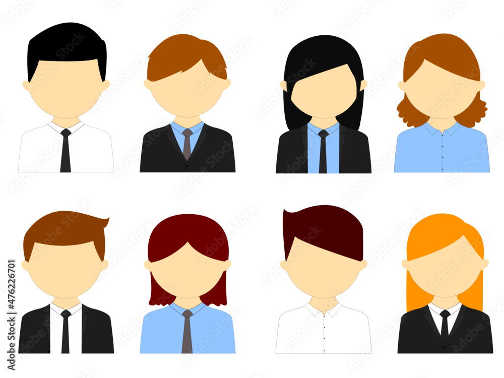 Working people. Multi-ethnic business men and women concept. and teamwork of flat office workers. Avatar icon for social network account. on a white background. vector illustration Working people. Multi-ethnic business men and women concept. and teamwork of flat office workers. Avatar icon for social network account. on a white background. vector illustration