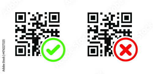 Qr code control icon check mark and cross. Vector Illustration.