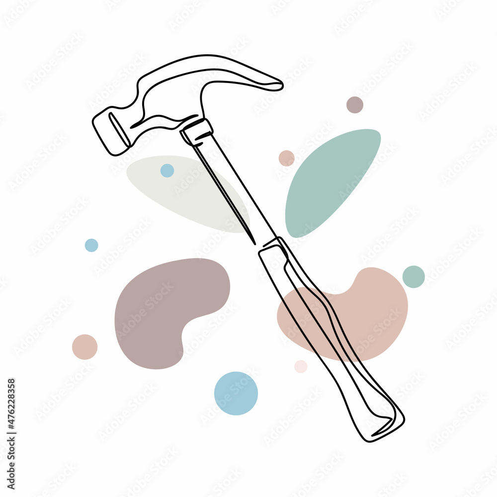Continuous one simple single line drawing of hammer icon in silhouette ...