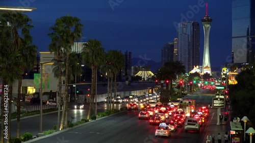 Road Traffic at Las Vegas Strip at night (From the Fashion Show Mall Bridge to North).Timelapse. Nevada, USA photo