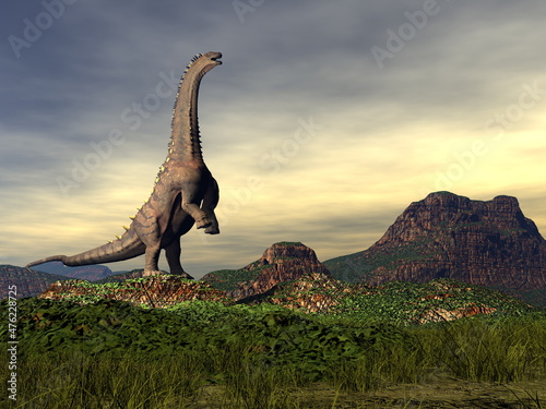 Alamosaurus dinosaur in the desert - 3D render