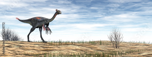 Gigantoraptor dinosaur in the desert - 3D render photo