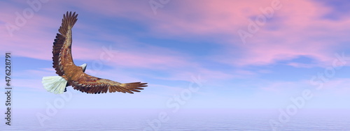 Eagle flying over the ocean - 3D render